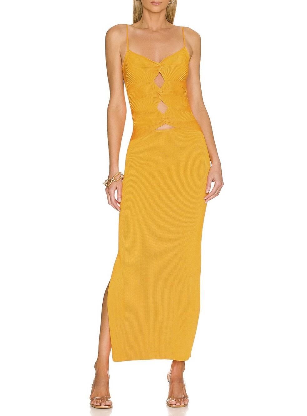 Cult Gaia Honey Marigold Orange Knit Cutout Sleeveless Maxi Dress Size Small